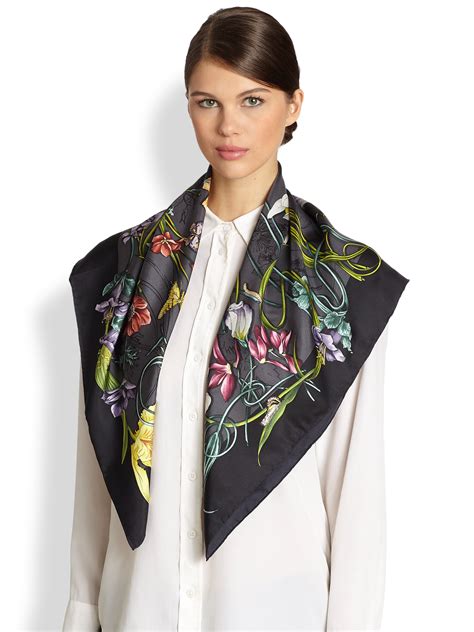 gucci silk scarf black|Gucci silk scarf women.